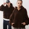 Reclaimed Vintage Unisex Hoodie In Chocolate Brown Borg For Unisex -Closet Theory Her 207687877 1 brown