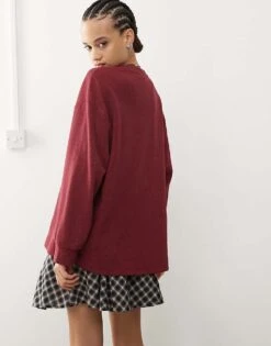 Reclaimed Vintage Long Sleeve Waffle Henley Top In Burgundy For Women -Closet Theory Her 207687932 4