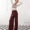 Reclaimed Vintage Pinstripe Trouser With Side Panel In Burgundy For Women -Closet Theory Her 207692985 1 burgundy