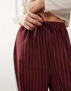 Reclaimed Vintage Pinstripe Trouser With Side Panel In Burgundy For Women -Closet Theory Her 207692985 2