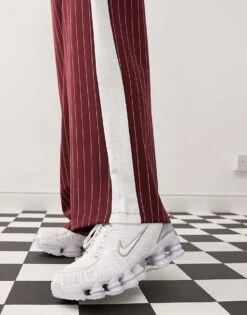 Reclaimed Vintage Pinstripe Trouser With Side Panel In Burgundy For Women -Closet Theory Her 207692985 5