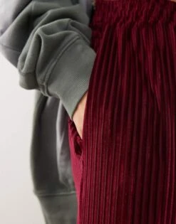 Reclaimed Vintage Velour Cord Rib Wide Leg Trouser In Burgundy For Women -Closet Theory Her 207693021 5