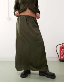 Reclaimed Vintage Maxi Satin Skirt In Khaki For Women -Closet Theory Her 207695207 1 khaki 1