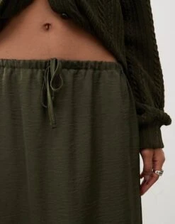 Reclaimed Vintage Maxi Satin Skirt In Khaki For Women -Closet Theory Her 207695207 5