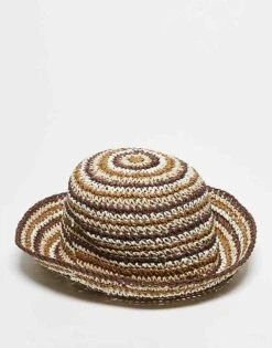 Reclaimed Vintage Unisex Crochet Bucket Hat In Brown And Cream For Unisex Multi -Closet Theory Her 207706867 1 multi 1