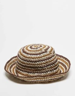 Reclaimed Vintage Unisex Crochet Bucket Hat In Brown And Cream For Unisex Multi -Closet Theory Her 207706867 3