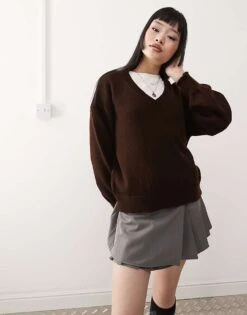 Reclaimed Vintage Slouchy Jumper In Chocolate For Women -Closet Theory Her 207706894 1 chocolate 1