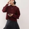 Reclaimed Vintage Seam Detail Crew Neck Jumper In Burgundy For Women