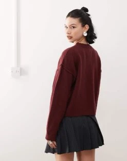 Reclaimed Vintage Seam Detail Crew Neck Jumper In Burgundy For Women -Closet Theory Her 207707091 3
