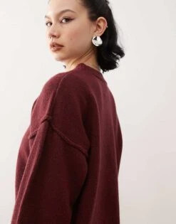 Reclaimed Vintage Seam Detail Crew Neck Jumper In Burgundy For Women -Closet Theory Her 207707091 4