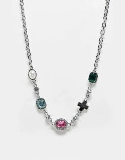 Reclaimed Vintage Unisex Set With Colourful Stones In Silver -Closet Theory Her 207743843 1 silver