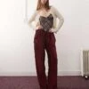 Reclaimed Vintage Wide Leg Ribbed Trouser In Burgundy For Women -Closet Theory Her 207745767 1 burgundy