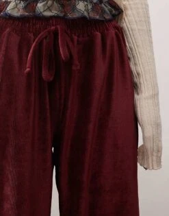 Reclaimed Vintage Wide Leg Ribbed Trouser In Burgundy For Women -Closet Theory Her 207745767 5