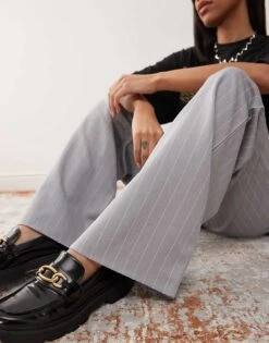 Reclaimed Vintage Wide Leg Trouser In Grey Pinstripe For Women -Closet Theory Her 207745791 3