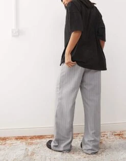 Reclaimed Vintage Wide Leg Trouser In Grey Pinstripe For Women -Closet Theory Her 207745791 5