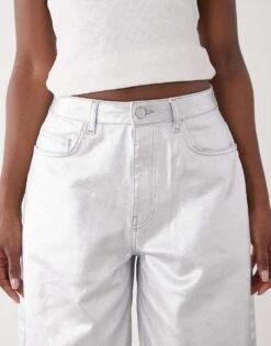 Reclaimed Vintage Coated Barrel Leg Jeans In Silver For Women -Closet Theory Her 207757209 4