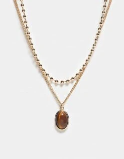 Reclaimed Vintage Unisex 2 Row Necklace With Ball Chain And Pendant In Gold For Unisex -Closet Theory Her 207761408 1 gold 1