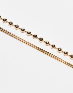 Reclaimed Vintage Unisex 2 Row Necklace With Ball Chain And Pendant In Gold For Unisex -Closet Theory Her 207761408 3