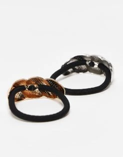 Reclaimed Vintage 2 Pack Hair Elastic With Metal Detail In Gold And Silver For Women -Closet Theory Her 207761421 3