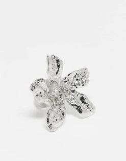 Reclaimed Vintage Oversized Flower Ring In Silver For Women Gold