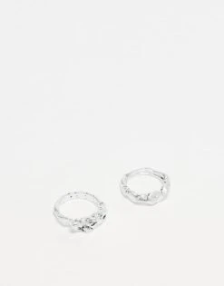 Reclaimed Vintage Unisex Ring 2 Pack In Silver Molten Mental For Unisex