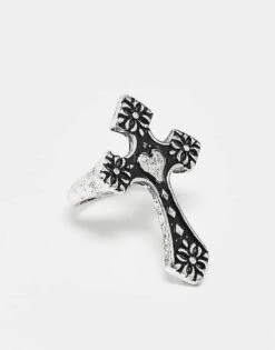 Reclaimed Vintage Unisex Ring With Heart Cross In Silver For Unisex -Closet Theory Her 207761440 1 silver 1