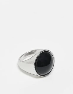 Reclaimed Vintage Unisex Simple Ring With Faux Black Stone In Silver For Unisex -Closet Theory Her 207761467 1 silver 1
