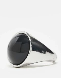 Reclaimed Vintage Unisex Simple Ring With Faux Black Stone In Silver For Unisex -Closet Theory Her 207761467 3