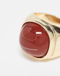 Reclaimed Vintage Unisex Gold Ring With Red Stone For Unisex Silver -Closet Theory Her 207761472 3