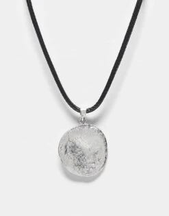 Reclaimed Vintage Unisex Silver Molten Pendant On Cord For Unisex -Closet Theory Her 207761496 1 silver 1