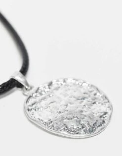 Reclaimed Vintage Unisex Silver Molten Pendant On Cord For Unisex -Closet Theory Her 207761496 3