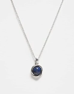 Reclaimed Vintage Unisex Chain With Faux Blue Stone Pendant In Silver For Unisex -Closet Theory Her 207761512 1 silver 1