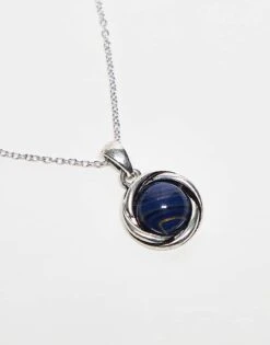Reclaimed Vintage Unisex Chain With Faux Blue Stone Pendant In Silver For Unisex -Closet Theory Her 207761512 2