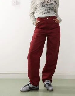 Reclaimed Vintage Faux Suede Straight Leg Trousers In Burgundy For Women -Closet Theory Her 207777643 2
