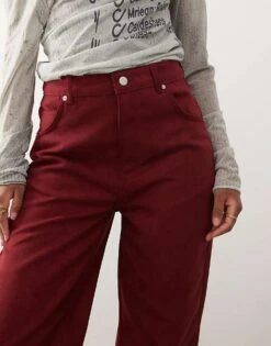 Reclaimed Vintage Faux Suede Straight Leg Trousers In Burgundy For Women -Closet Theory Her 207777643 5