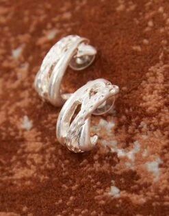 Reclaimed Vintage Silver Twist Hoop Earrings For Women -Closet Theory Her 207777947 1 silver 1