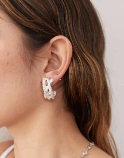 Reclaimed Vintage Silver Twist Hoop Earrings For Women -Closet Theory Her 207777947 3