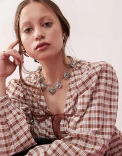 Reclaimed Vintage Heart Charm Necklace In Burnished Silver For Women -Closet Theory Her 207778018 3