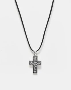 Reclaimed Vintage Unisex Pretty Silver Cross On Cord Necklace For Unisex