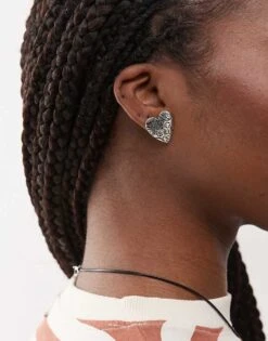 Reclaimed Vintage Pretty Cutwork Heart Earrings In Silver For Women -Closet Theory Her 207778033 2