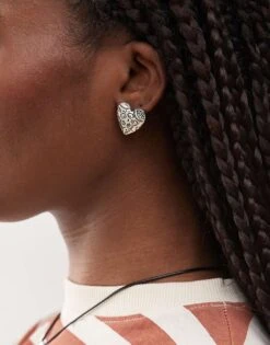 Reclaimed Vintage Pretty Cutwork Heart Earrings In Silver For Women -Closet Theory Her 207778033 3