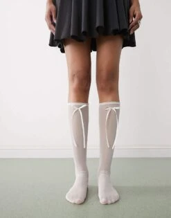 Reclaimed Vintage Knee High Mesh Socks With White Bow For Women