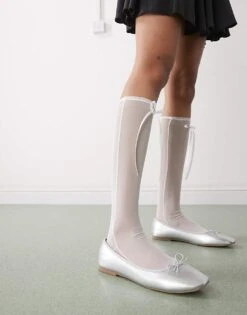 Reclaimed Vintage Knee High Mesh Socks With White Bow For Women -Closet Theory Her 207778424 3