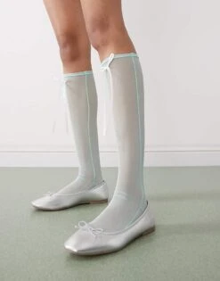 Reclaimed Vintage Knee High Socks With Bows In Blue Mesh For Women Blue Bow -Closet Theory Her 207778433 3