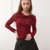 Reclaimed Vintage Cowl Neck Top In Burgundy Animal Mesh For Women -Closet Theory Her 207785976 1 burgundy