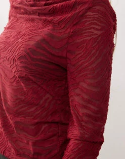 Reclaimed Vintage Cowl Neck Top In Burgundy Animal Mesh For Women -Closet Theory Her 207785976 4
