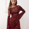 Reclaimed Vintage Sequin Mini Party Dress In Burgundy For Women -Closet Theory Her 207787454 1 burgundy