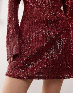 Reclaimed Vintage Sequin Mini Party Dress In Burgundy For Women -Closet Theory Her 207787454 2