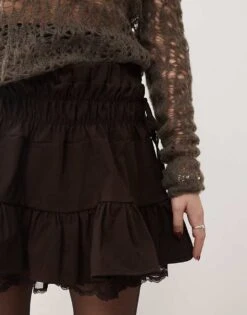 Reclaimed Vintage Western Cowgirl Mini Skirt With Lace Hem In Brown For Women -Closet Theory Her 207787467 5