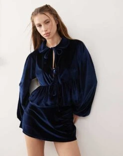 Reclaimed Vintage Velvet Co-ord In Navy -Closet Theory Her 207788545 1 navy